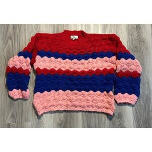 PINCH Colorblock Textured chunky Knit Sweater Women's Size Medium Red Blue Pink